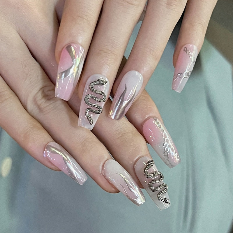 Extra long square press on nails - bows - charms - false nails - hearts - kawaii