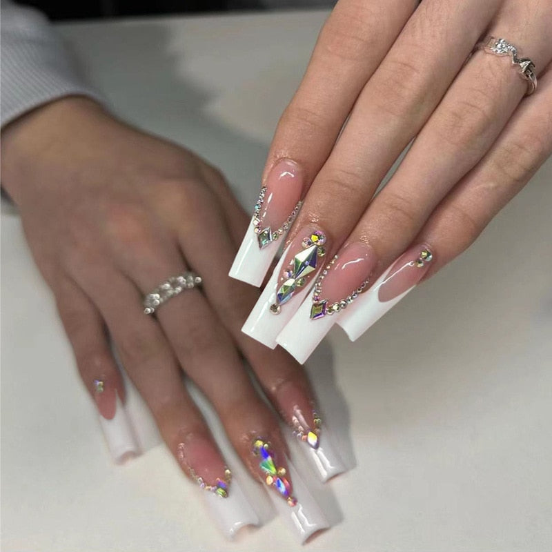 Extra long square press on nails - bows - charms - false nails - hearts - kawaii