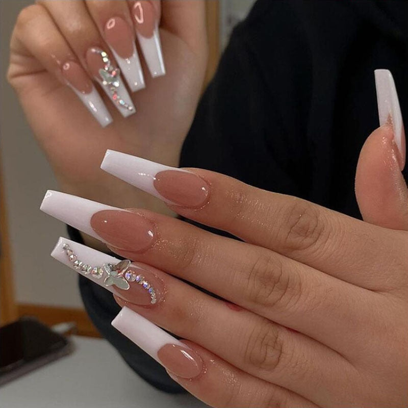 Extra long square press on nails - bows - charms - false nails - hearts - kawaii