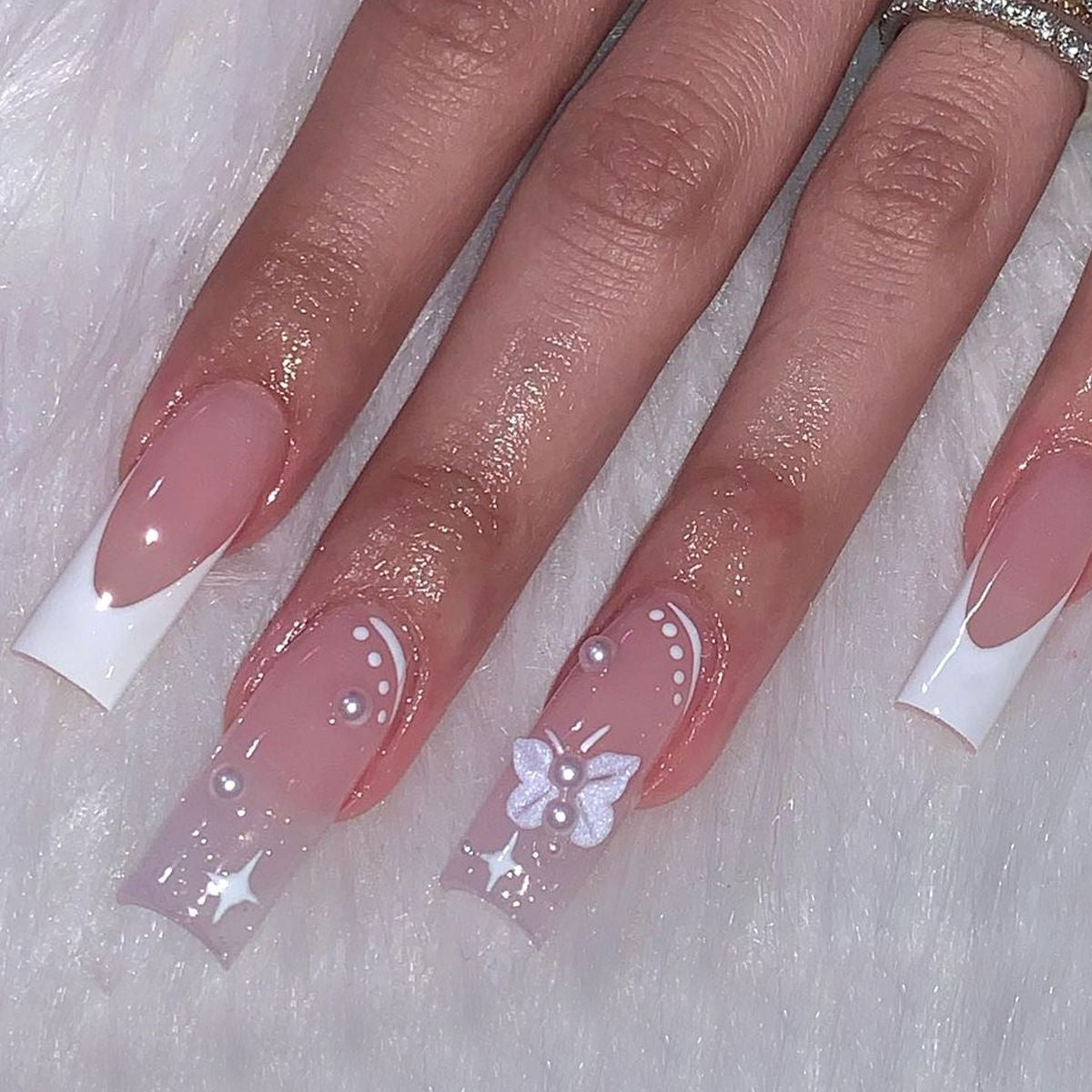 Extra long square press on nails - bows - charms - false nails - hearts - kawaii