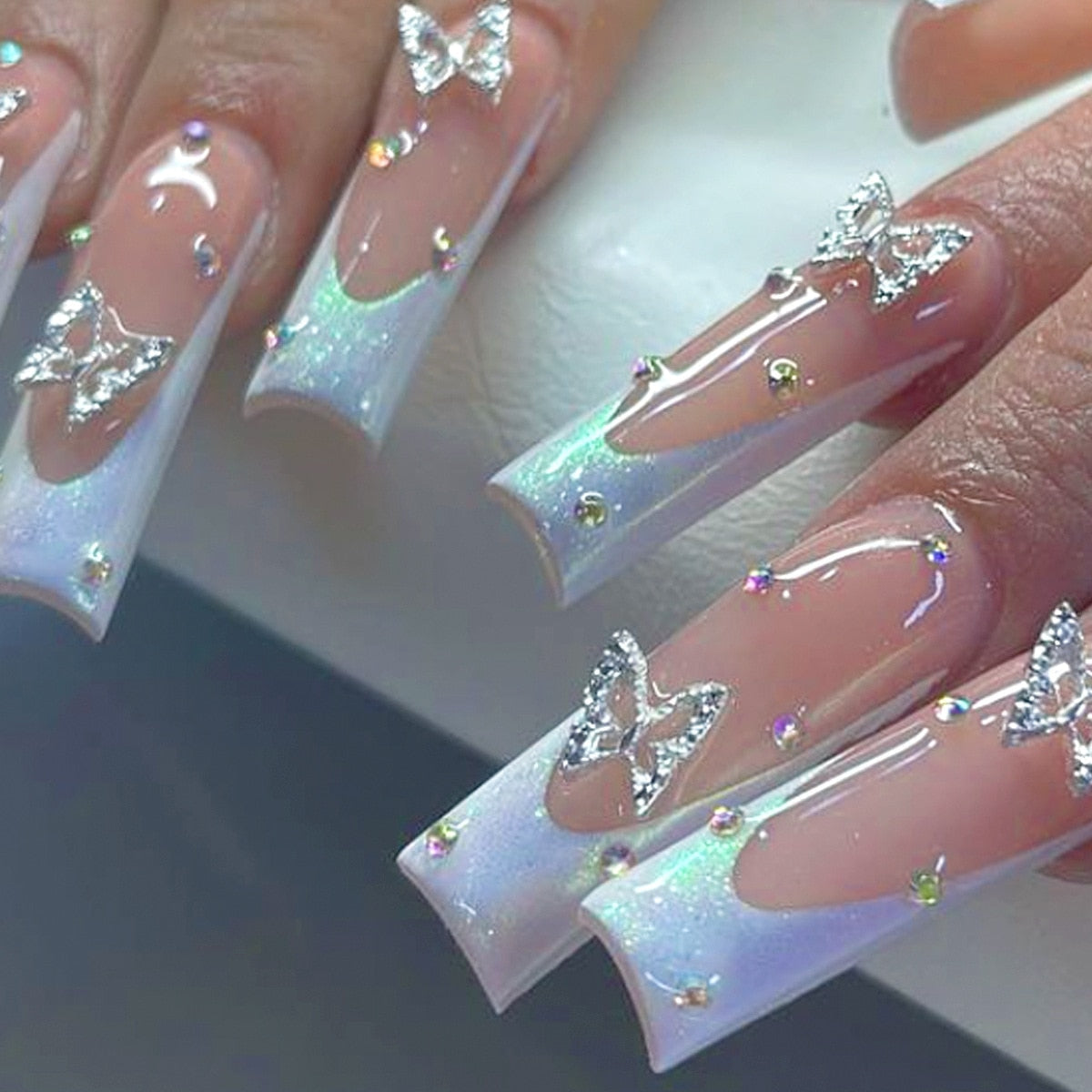 Extra long square press on nails - bows - charms - false nails - hearts - kawaii