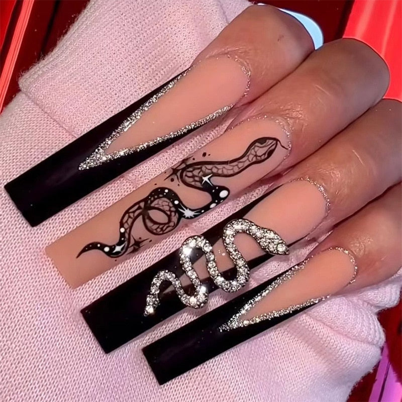 Extra long square press on nails - bows - charms - false nails - hearts - kawaii