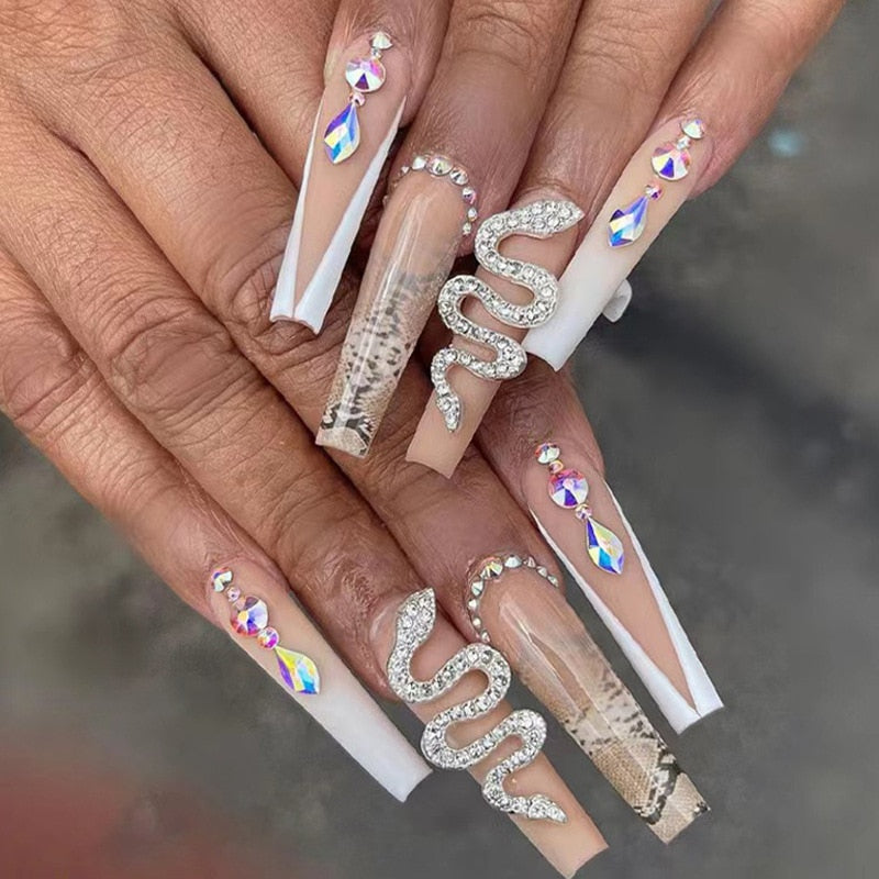 Extra long square press on nails - bows - charms - false nails - hearts - kawaii