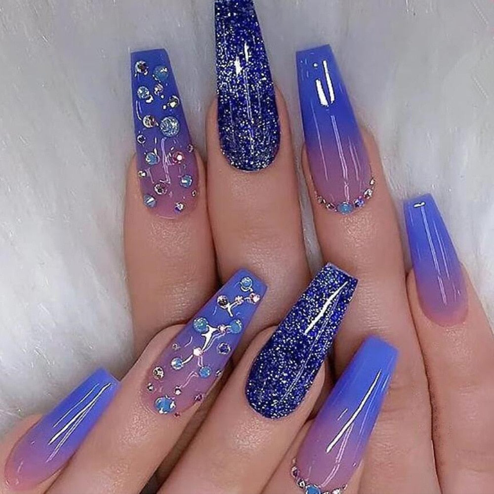 Extra long square press on nails - bows - charms - false nails - hearts - kawaii