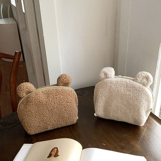 Cute Bear Plush Embroidery Makeup Bag