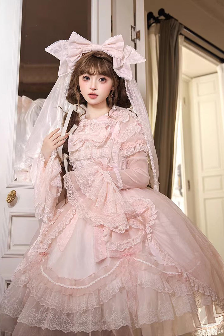 Candy Flavor Square Collar Sleeveless Ruffle Bow Lace Elegant Lolita JSK