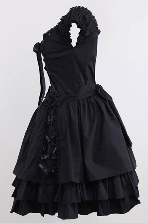 Gothic Lolita Dress with Cotton Sleeveless Ruffled Design