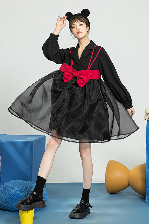 Sweet Lolita OP Dress with Bow and Organza Sleeves