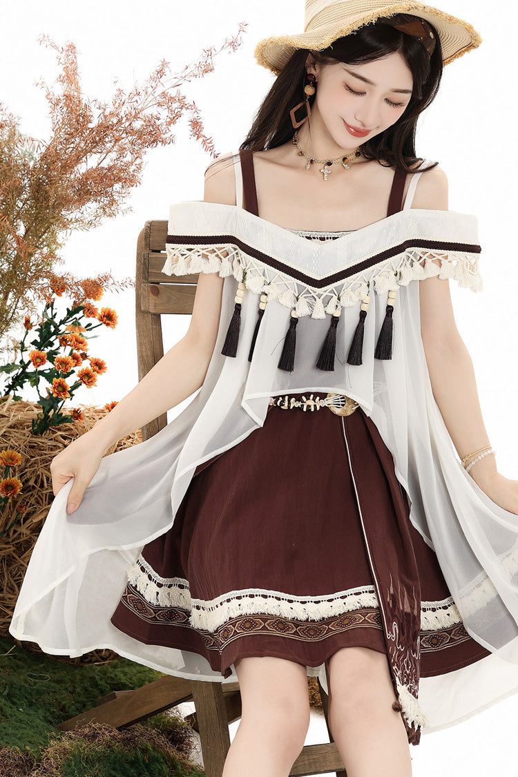 Chocolate Square Collar Embroidered JSK Set - Dream of the Wilderness