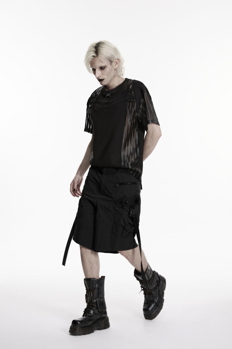 Zippered Punk Strappy Shorts with Pockets