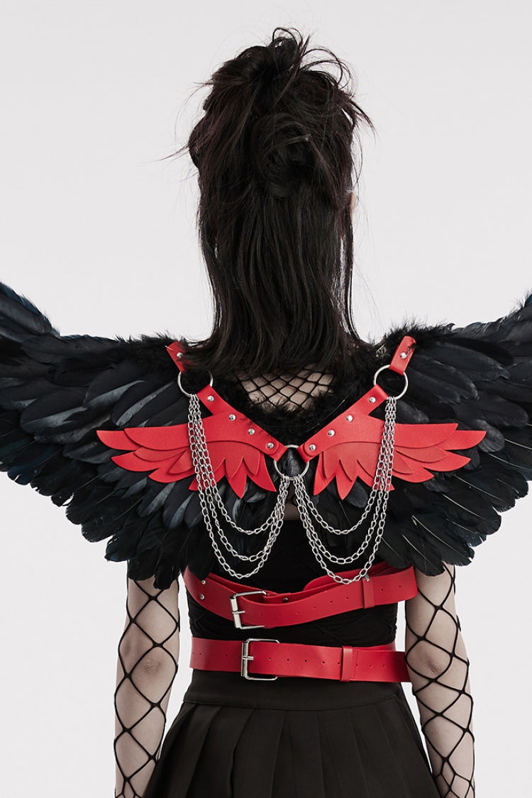 Women's Steampunk Feather Wing Harness with Artificial Leather Stitching in 2 Colors