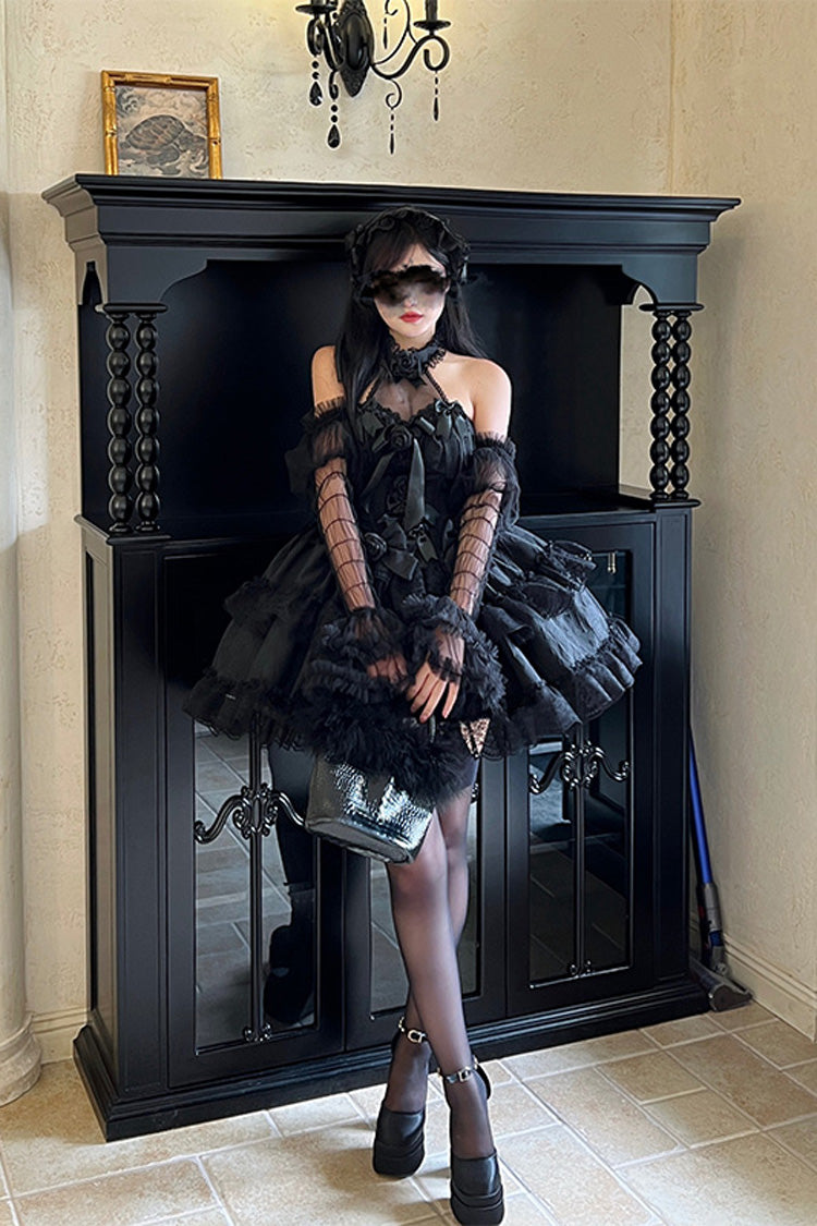Sleeveless Ruffle Bow JSK Dress with Lace - Gothic Edge