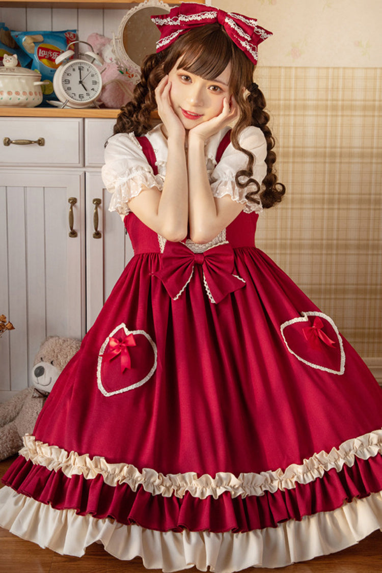 Wine Heart-Pocket Bow Classic Lolita Jumper