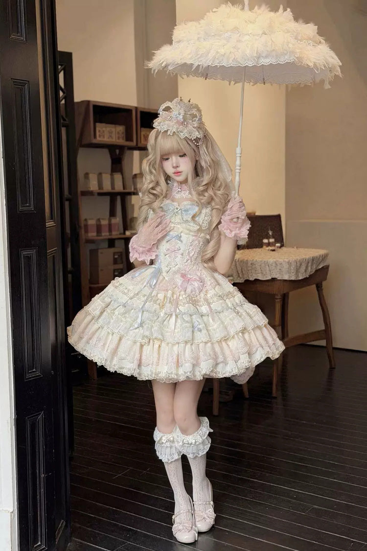 Cloudwhale Dreamweaver Square Collar Multi-Layered Ruffled Bow Lace Sweet Lolita Jsk Dress