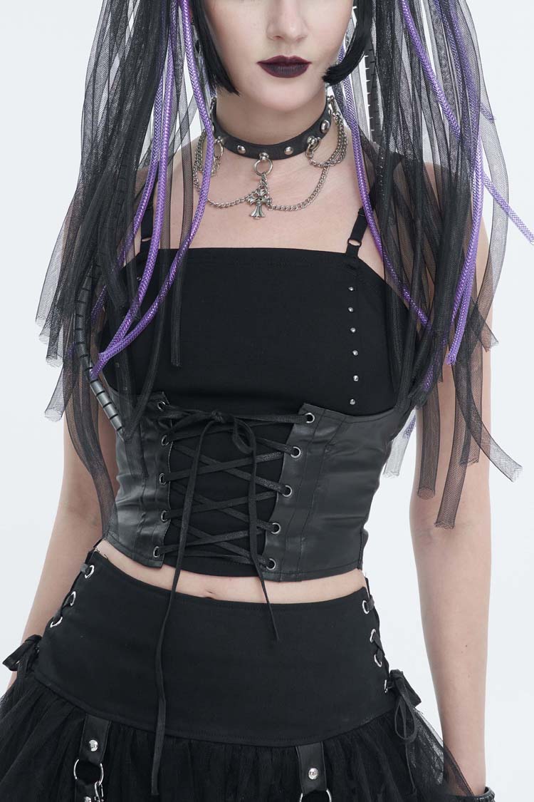 Punk Bandeau Camisole with Adjustable Strings in Black Knit