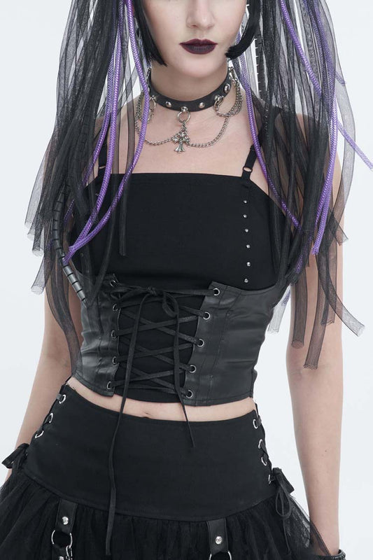Punk Bandeau Camisole with Adjustable Strings in Black Knit