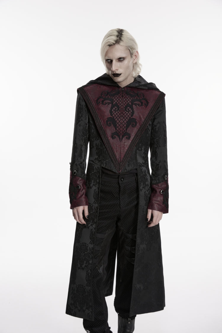 Crimson Noir Jacquard Hooded Embroidered Spliced Long-Sleeve Men's Punk Jacket