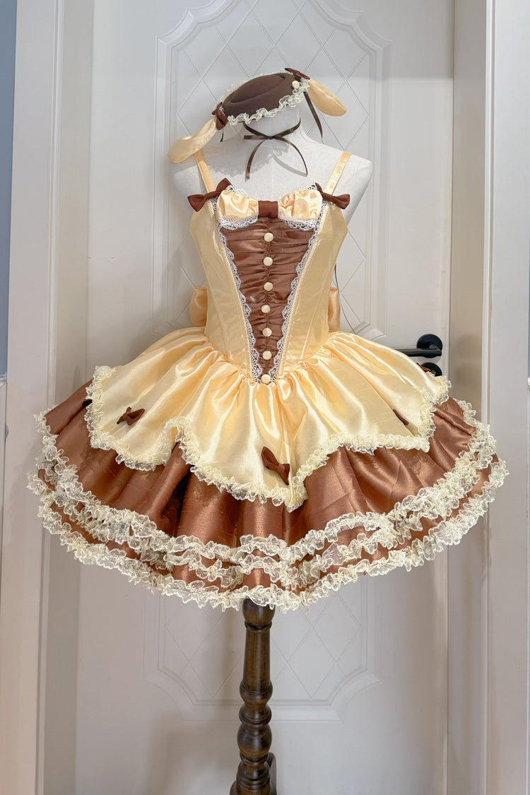 Chocolate Square Collar Polka Dot Ruffle Lace JSK - Jasmine Rain