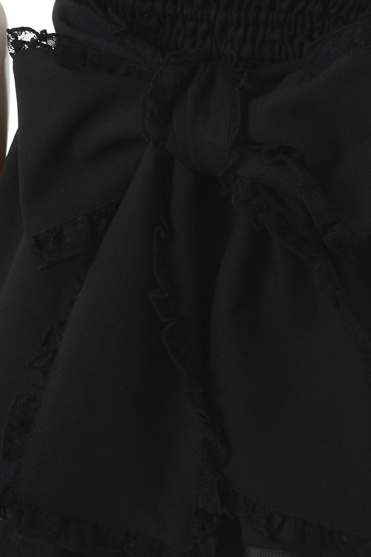 Sweet Jirai Kei High-Waisted Skirt with Multi-Layered Lace in Black