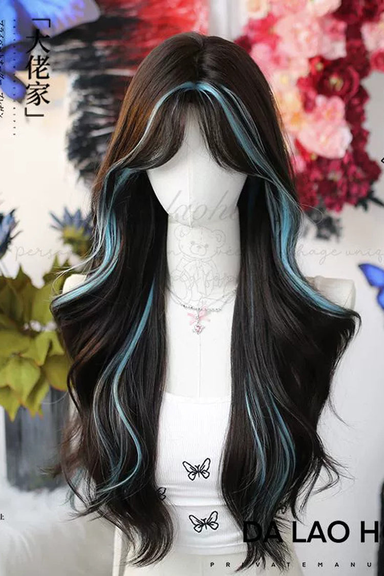 Sweet Long Curly Lolita Wig with Blue Dye Highlights