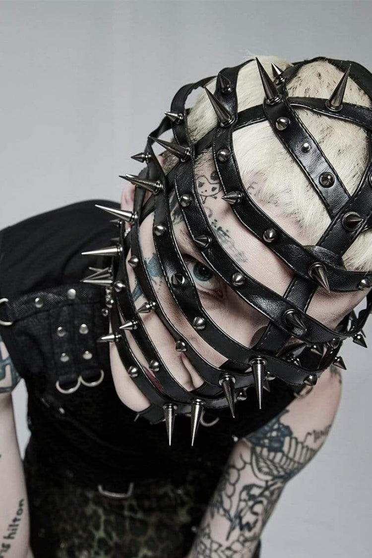 Men's Steampunk Face Mask with Metal Cone Rivets and Cross Accent