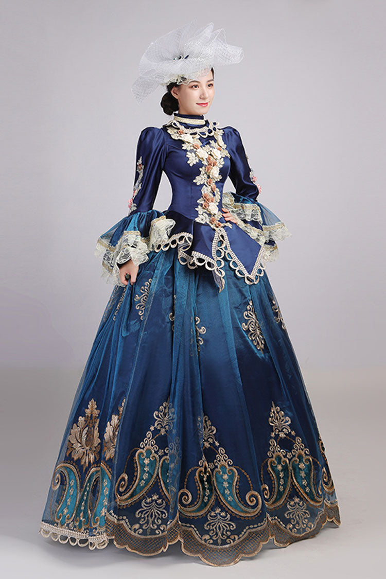 Azure Flared Sleeves Empire Waist Floral Cutout Embroidery Victorian Lolita Ball Gown