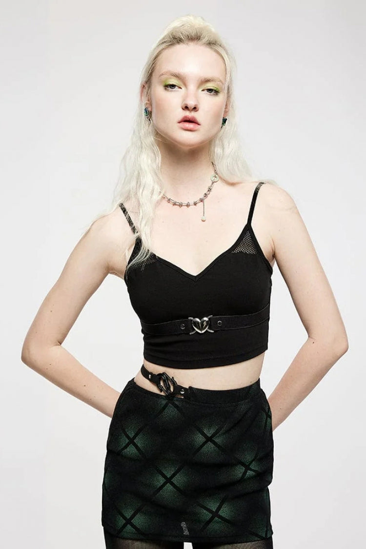 Slim Punk Vest with Metal Heart Buckle Strap