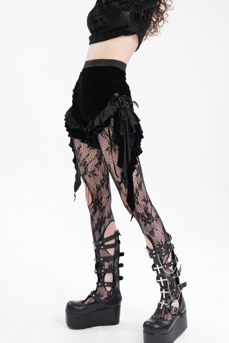 Feathered Ruffle Mesh Shorts for Women - Gothic Edge