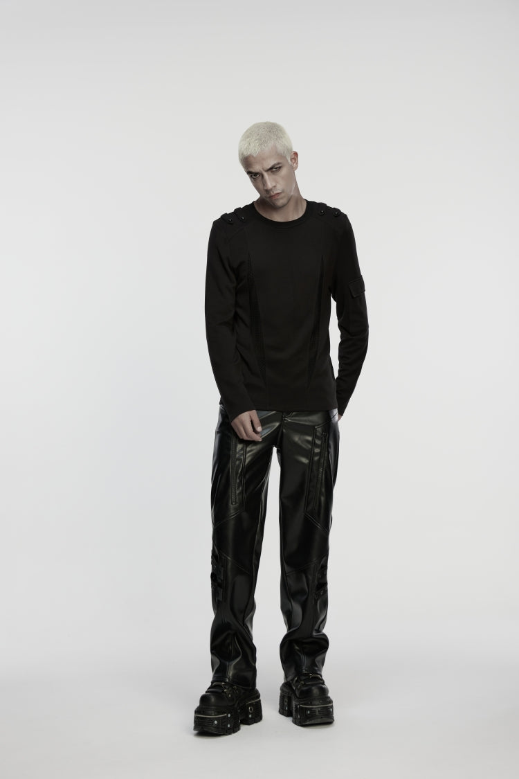 Men's Punk Faux Leather Trousers with Eyelets and Zip - Noir