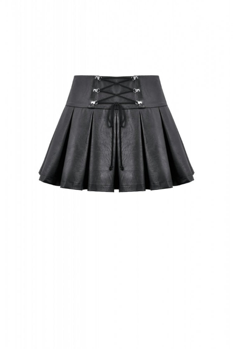 Women's Punk Pleated Skirt with Belt, Chain and Cross Lace-Up Decoration