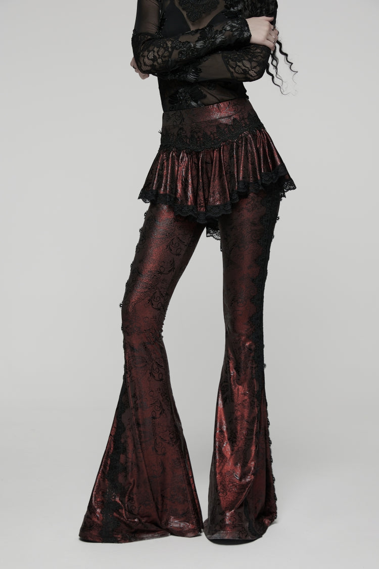 Scarlet Printed Gothic Flared Pants with Faux Two-Piece Style
