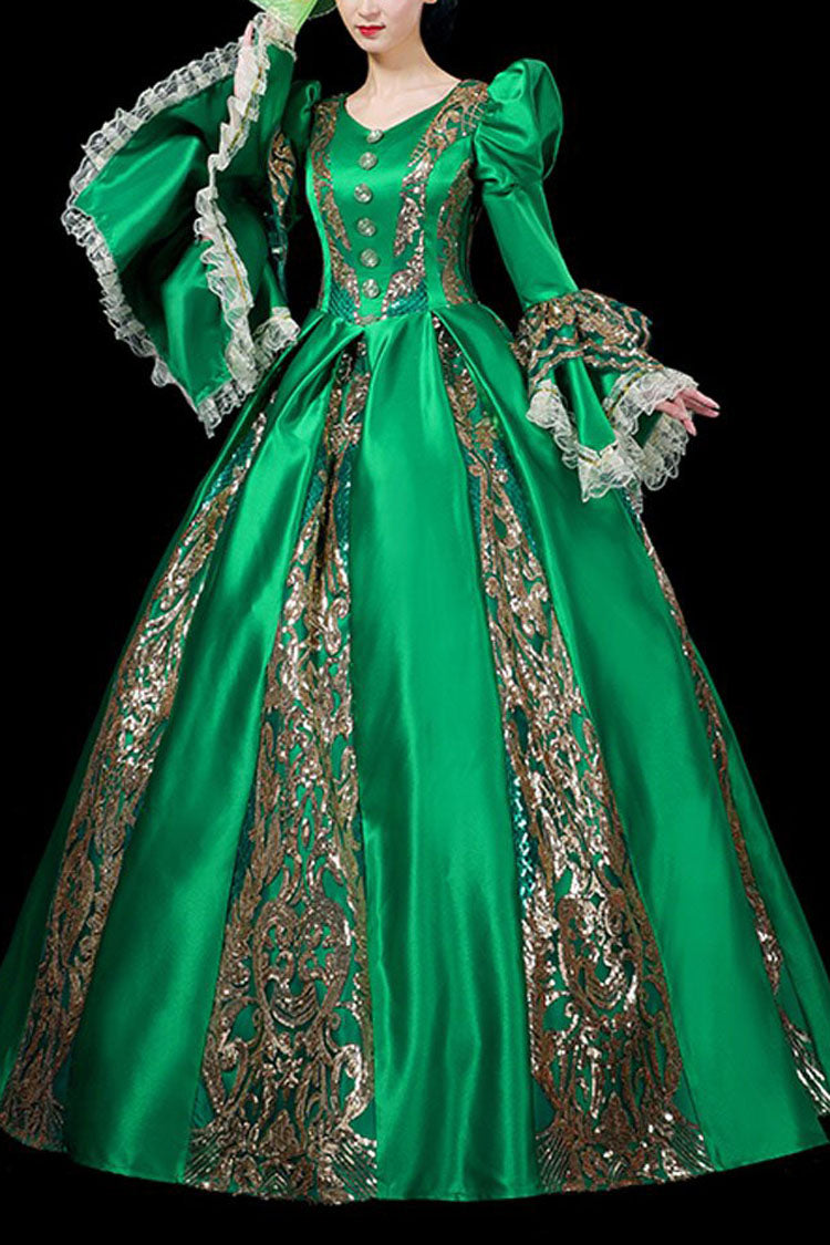 Golden Floral Hollow Print Victorian Lolita Dress with Trumpet Sleeves