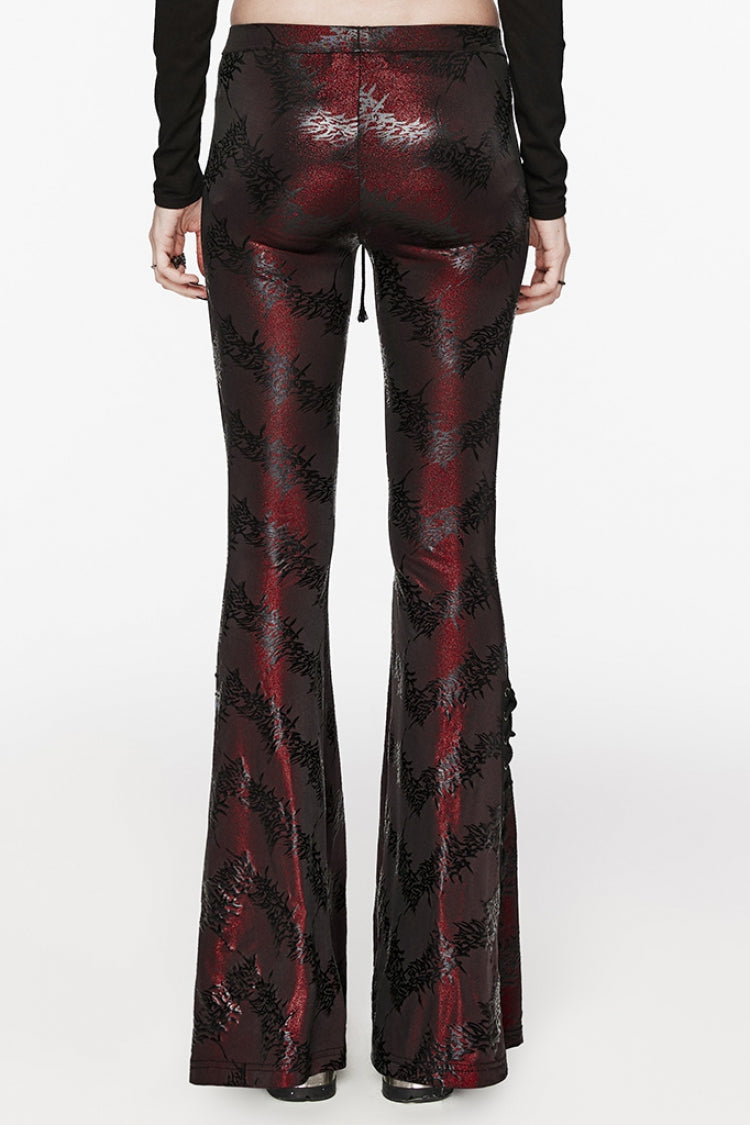 Low-Rise Thorn Print Lace-Up Steampunk Flared Trousers - 2 Tones