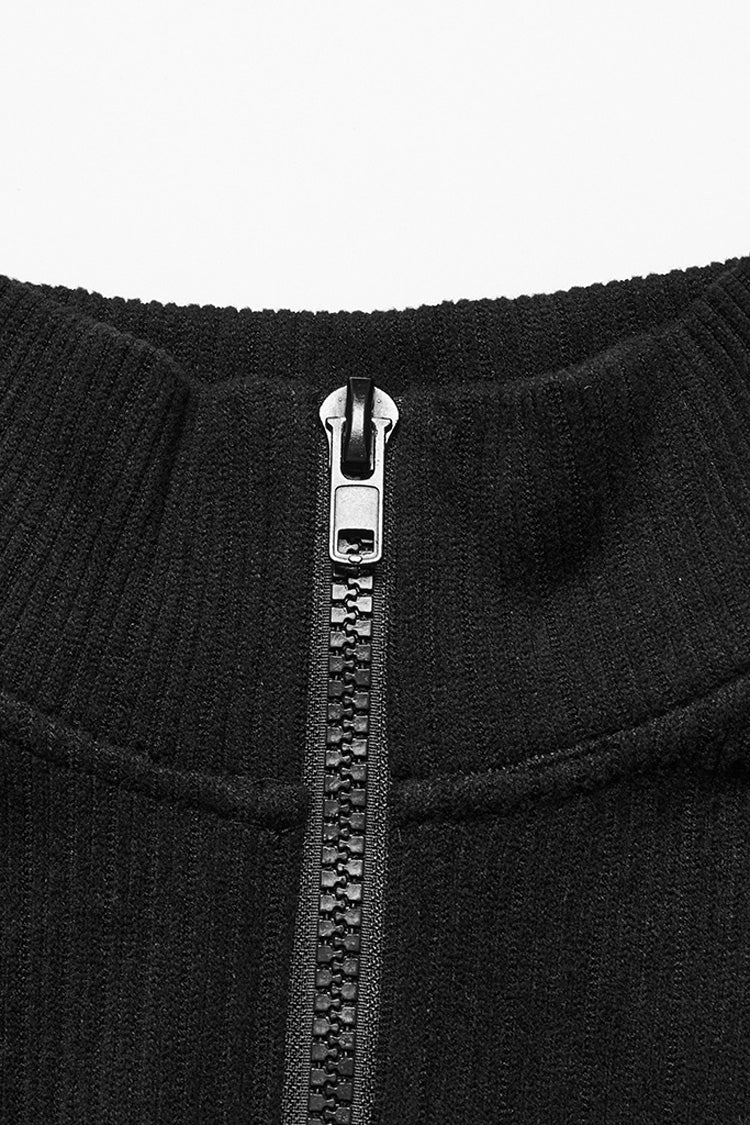 Punk Top with Rivets and Zipper, Drawstring Long-Sleeve Men's Shirt