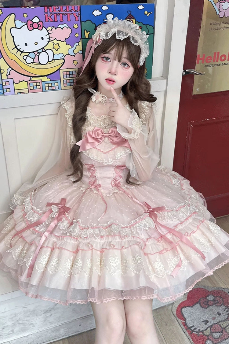 Candy House Sleeveless Ruffle Bow Lace-Up Lolita JSK