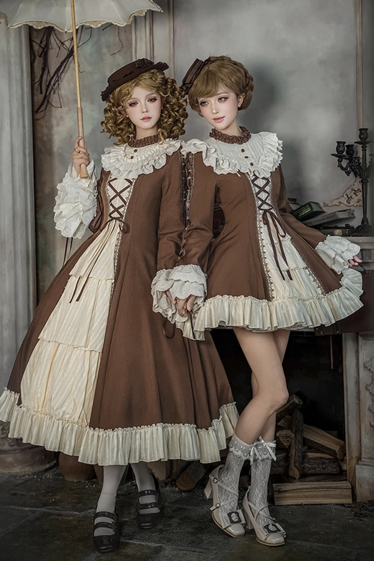 Sweet Lolita Dress Set with Trumpet Sleeves and Bowknot Lace-Up