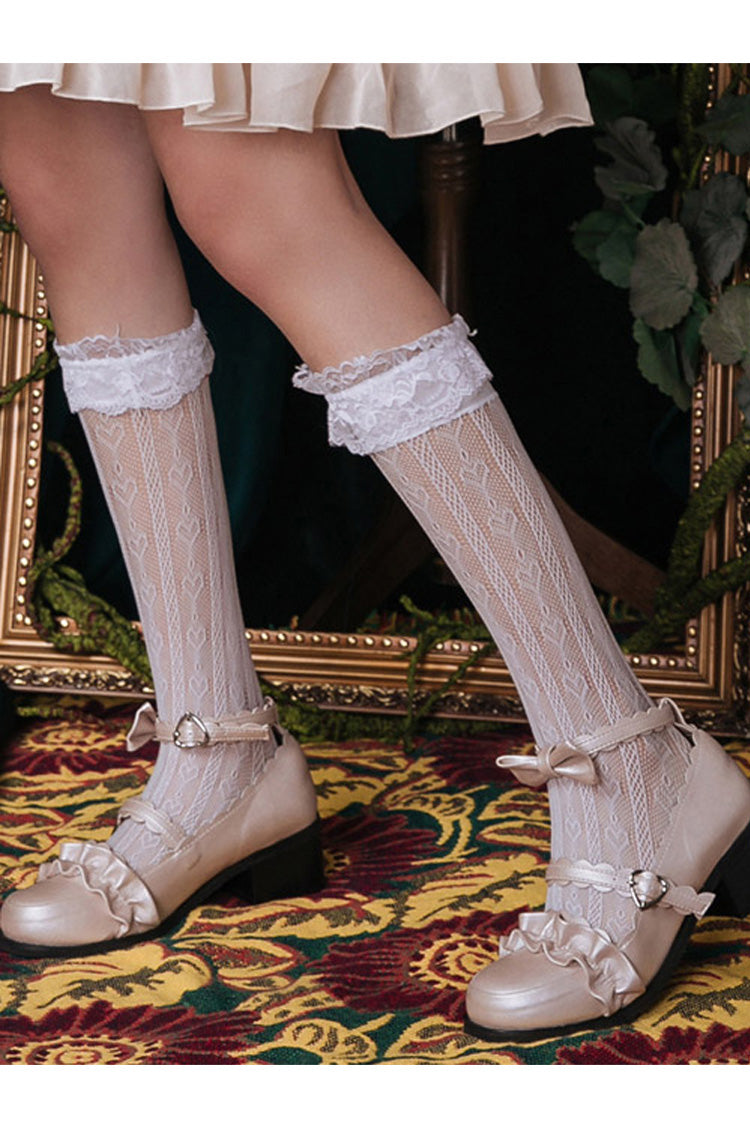 Heart Cutout Lace Hollow Mid-Calf Lolita Socks