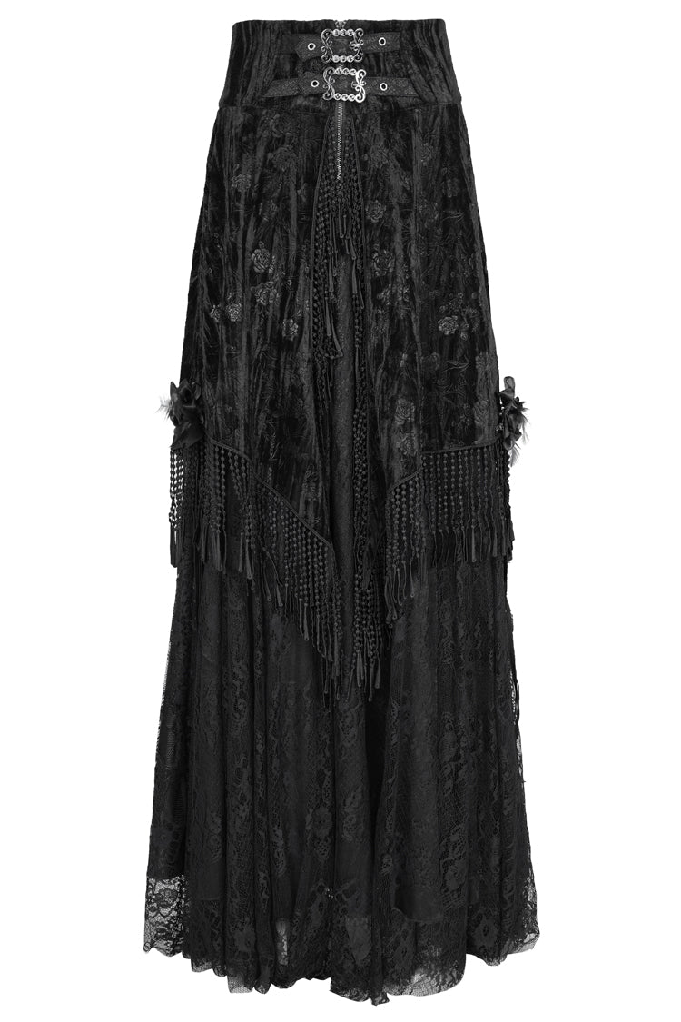Lace-Up Tassel Embellished Long Skirt for Women - Gothic Edge
