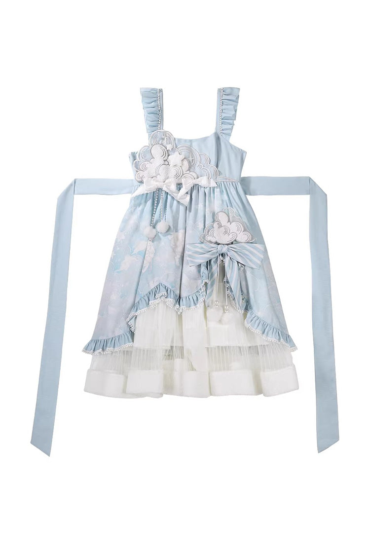 Asymmetric Embroidered Bow Lace Elegant Cut-Out JSK Ensemble - Cloud Dreamland