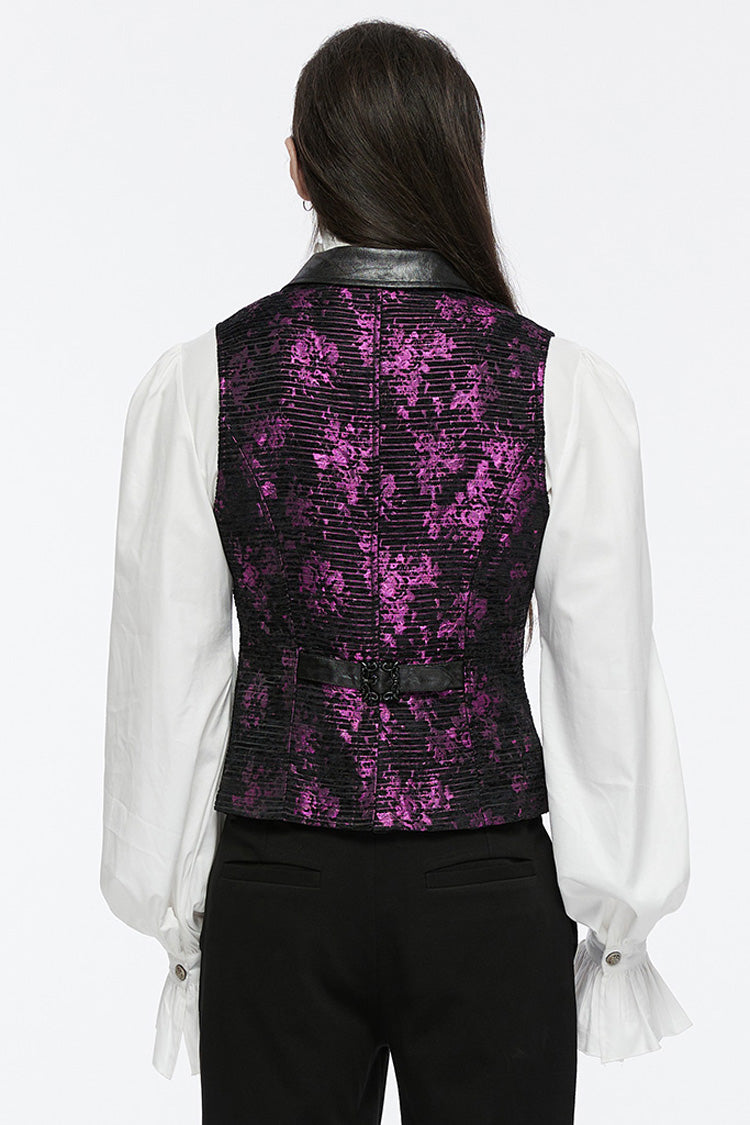 Violet V-Neck Sleeveless Skull Print Buckle Men's Gothic Waistcoat