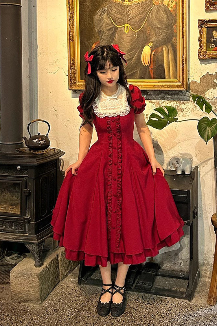 Burgundy Bow Sleeve Sweet Lolita Dress Plus Size