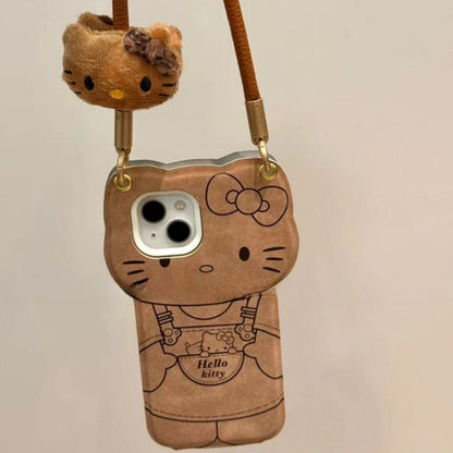 Étui de téléphone à motif de chat marron KI641