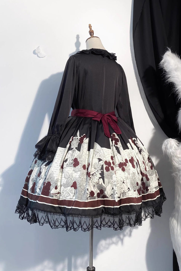 Print Bow Lace Gothic Dress - Alice of the Asylum