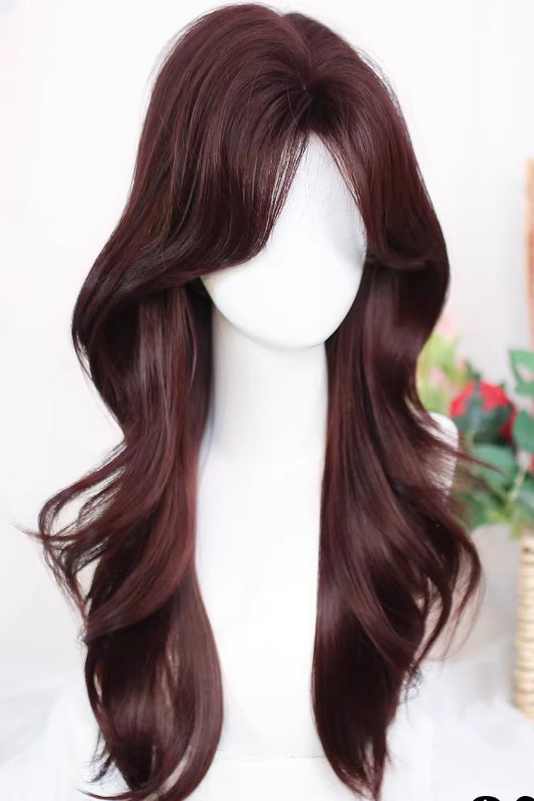 Wine Curly Bangs Long Soft Lolita Wig