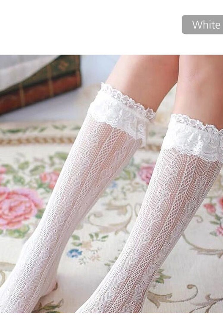 Heart Cutout Lace Hollow Mid-Calf Lolita Socks