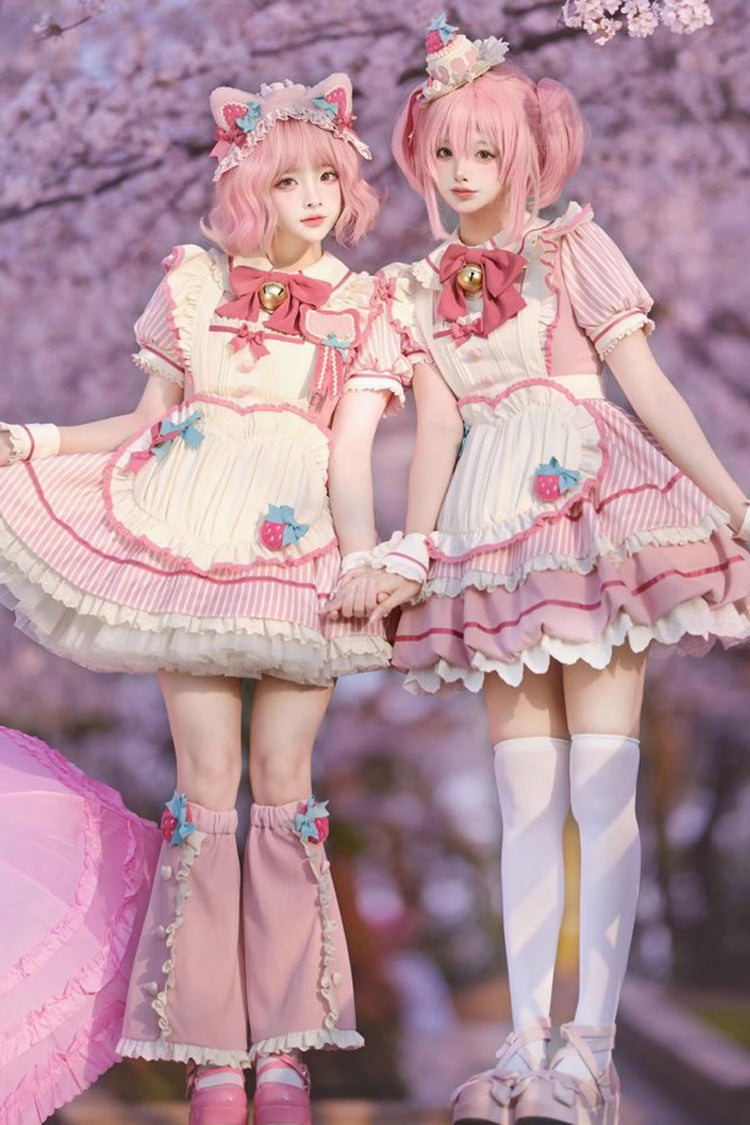 Berry Bubbles Stripe Print Ruffle Bowknot Lace Dress, Sweet Lolita Charm
