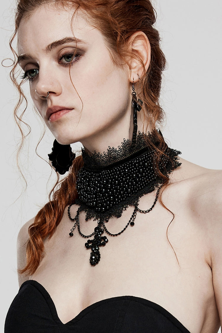 Women's Gorgeous Gothic Choker with Beaded Cross Accent
