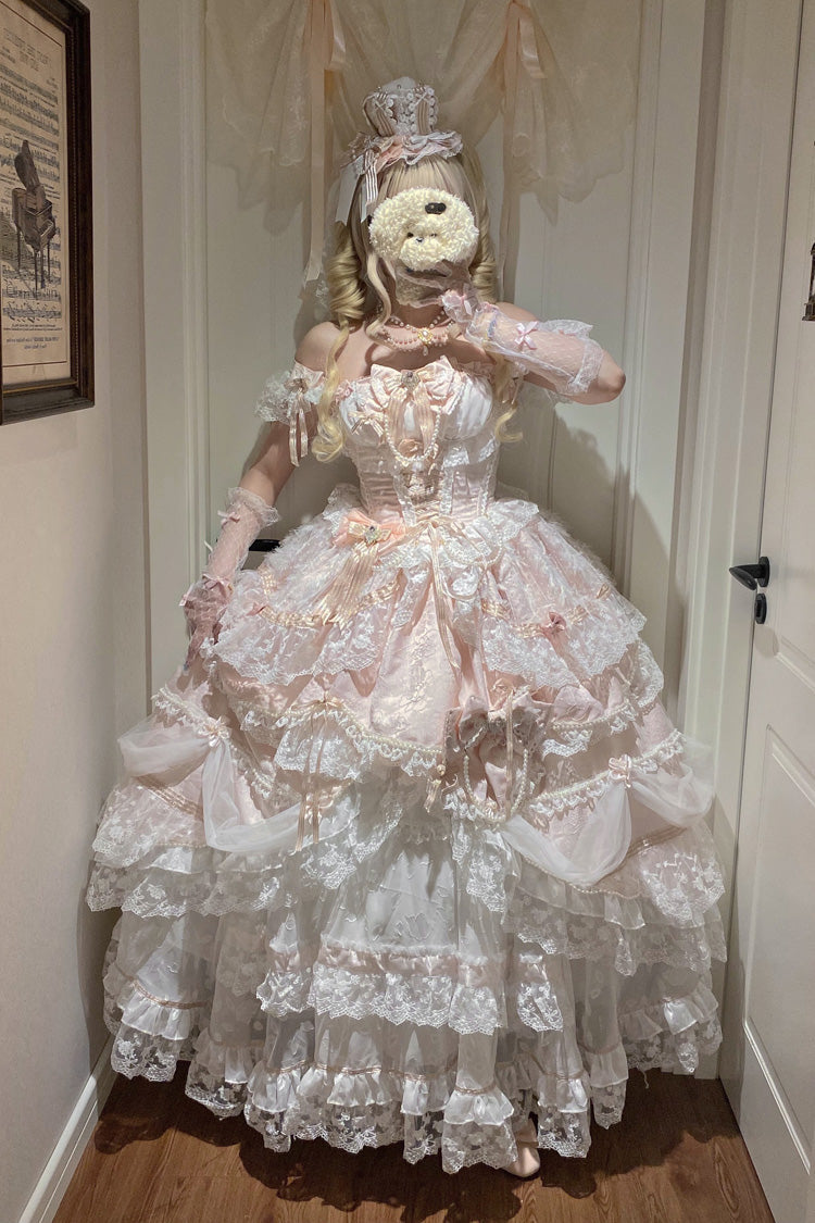 Anna's Ball Square Collar Hanayome Bow Lace JSK, Sweet Princess Ballet Ruffled