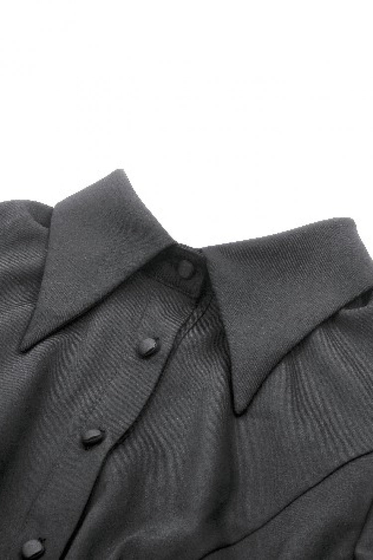 Lapel Collar Puff Sleeve Blouse with Removable Cravat - Gothic Edge