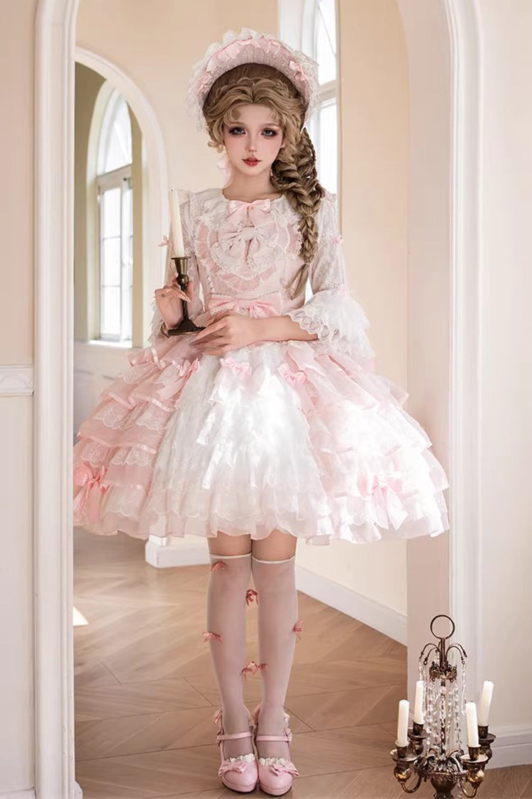 Cherry Blossom Letter Sleeveless Multi-Layer Embroidered Open Bow Lolita JSK